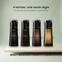 Les 4 teintes Noria : Noir, Brun foncé, Brun, Châtain