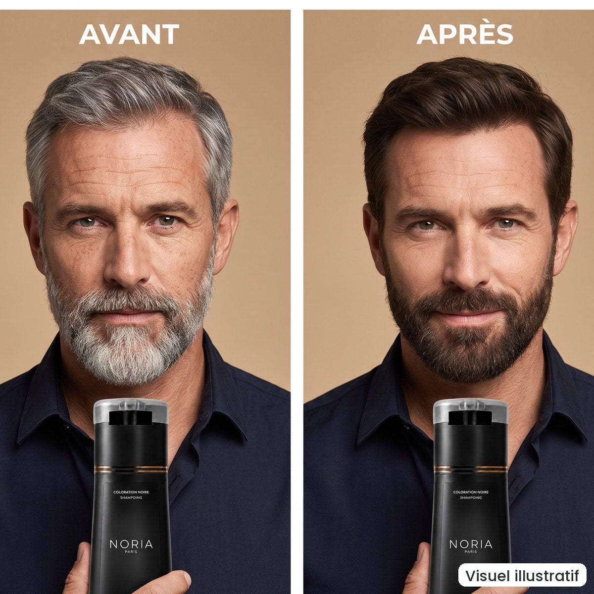 Avant et après sur cheveux et barbe, visuel illustratif